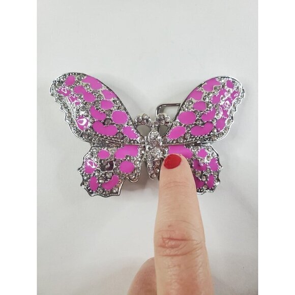 Women's‎ Belt Buckle Butterfly Pewter Pink w/Rhinestones Cowgirl Western READ - Picture 9 of 10